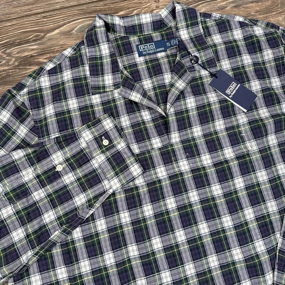Polo Ralph Lauren Mens Plaid Poplin Popover Shirt Navy Green Size XXL Pocket NEW